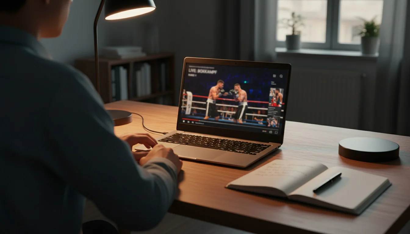 Person am Laptop mit Boxkampf auf dem Bildschirm - Einstieg in Boxwetten