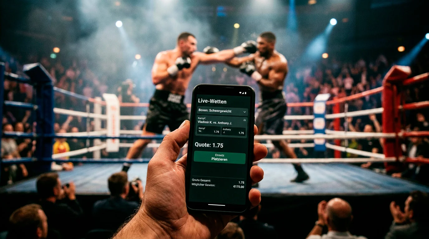 Smartphone mit Sportwetten-App bei einem Boxevent