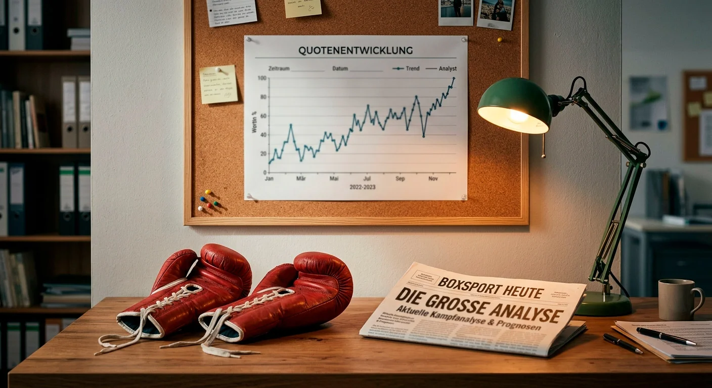 Kursverlauf-Grafik mit Boxring im Hintergrund - Quotenbewegungen beim Boxen